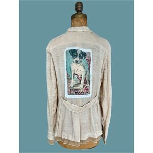 Boho Romantic Blazer Jacket L Vintage Artwork Puppy Patch Magnolia Pearl Style